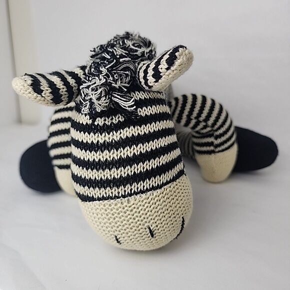 Vintage sock zebra doll 22" Black Cream knitted - Picture 3 of 16